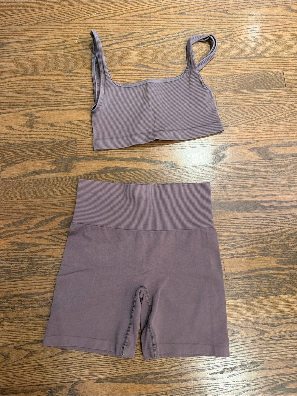TNA Ribbed Seamless Crop Bralette & High-Waist Bike Shorts Set